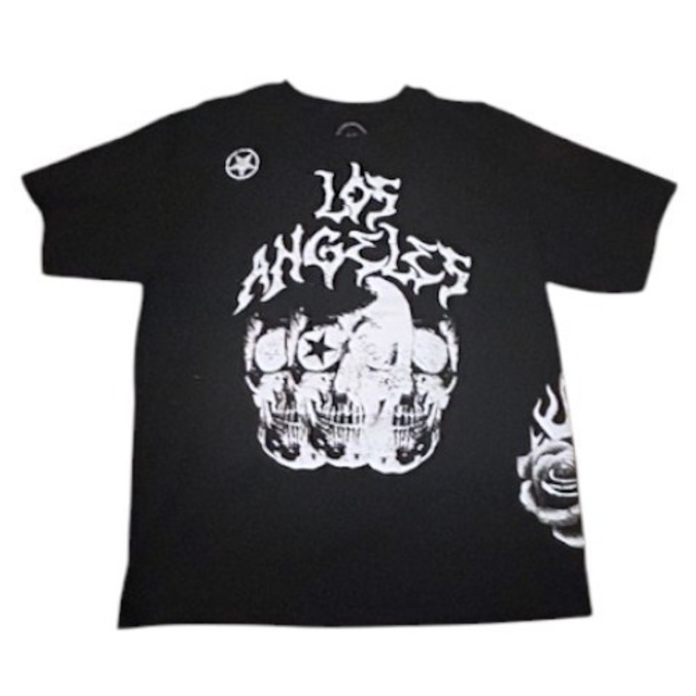 Los Angeles XL Graphic Skull Rose T Shirt Black Cotton Streetwear Gothic Tee